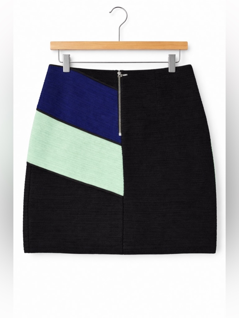 Anthro Maeve Colorblock Mini Skirt Petite 10 Blue Black Geometric Office - Picture 2 of 7